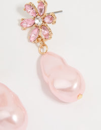 Gold Diamante & Pink Pearl Flower Drop Earrings - link has visual effect only