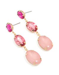 Gold Pink Diamante Tiered Drop Earrings - link has visual effect only
