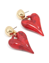 Gold Red Bubble Heart Drop Earrings - link has visual effect only