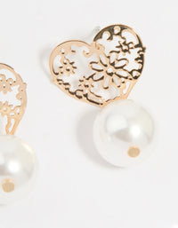 Gold Pearl Textured Heart Drop Earrings - link has visual effect only