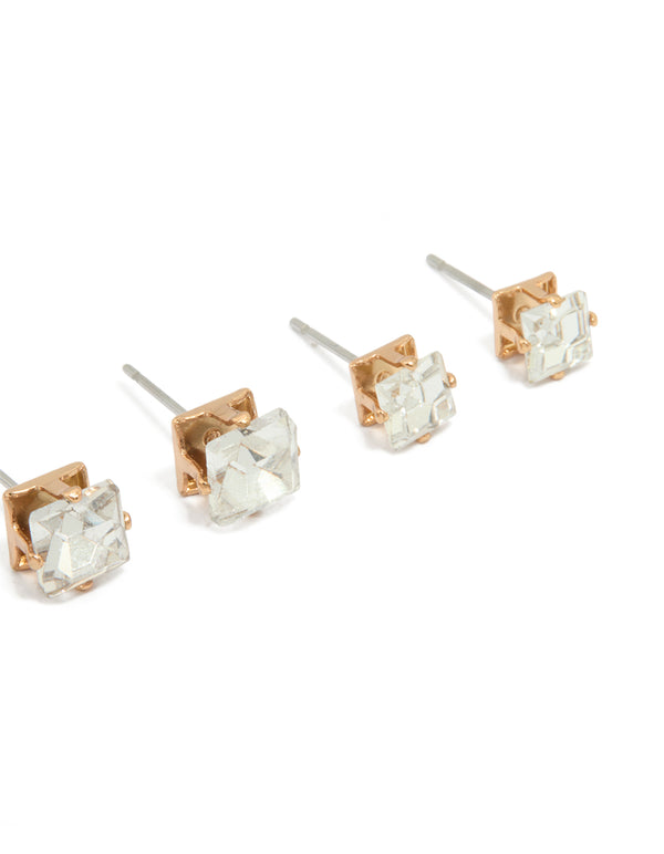 Gold Diamante Graduating Stud Earrings 3-Pack