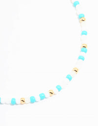Gold Diamante Fish & Blue Beaded Anklets 3-Pack - link has visual effect only