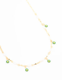 Gold Pearl & Green Flowers Waist Chain - link has visual effect only