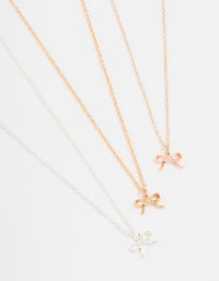 Mixed Metals Bow Necklaces 3-Pack - link has visual effect only