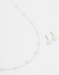 Silver Pearl Necklace & Earrings Set - link has visual effect only