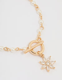 Gold Pearl Cubic Zirconia Flower T&O Bracelet - link has visual effect only