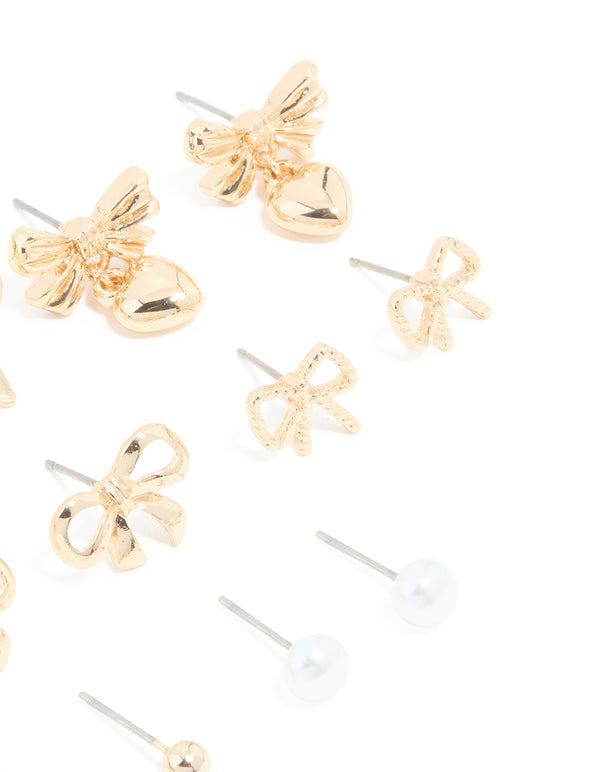 Gold Pearl & Diamante Stud Earrings 8-Pack