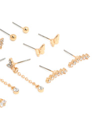 Gold Pearl & Butterfly Chain Star Earrings 8-Pack - link has visual effect only