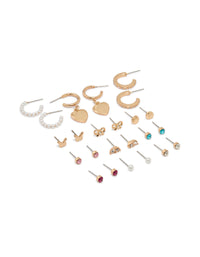 Gold Heart & Bow Stud & Hoop Earrings 12-Pack - link has visual effect only