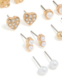 Gold Pearl & Heart Stud Earrings 12-Pack - link has visual effect only