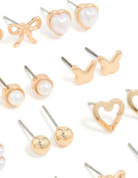 Gold Pearl & Heart Stud Earrings 12-Pack - link has visual effect only