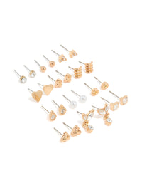 Gold Twisted & Diamante Stud Earrings 12-Pack - link has visual effect only