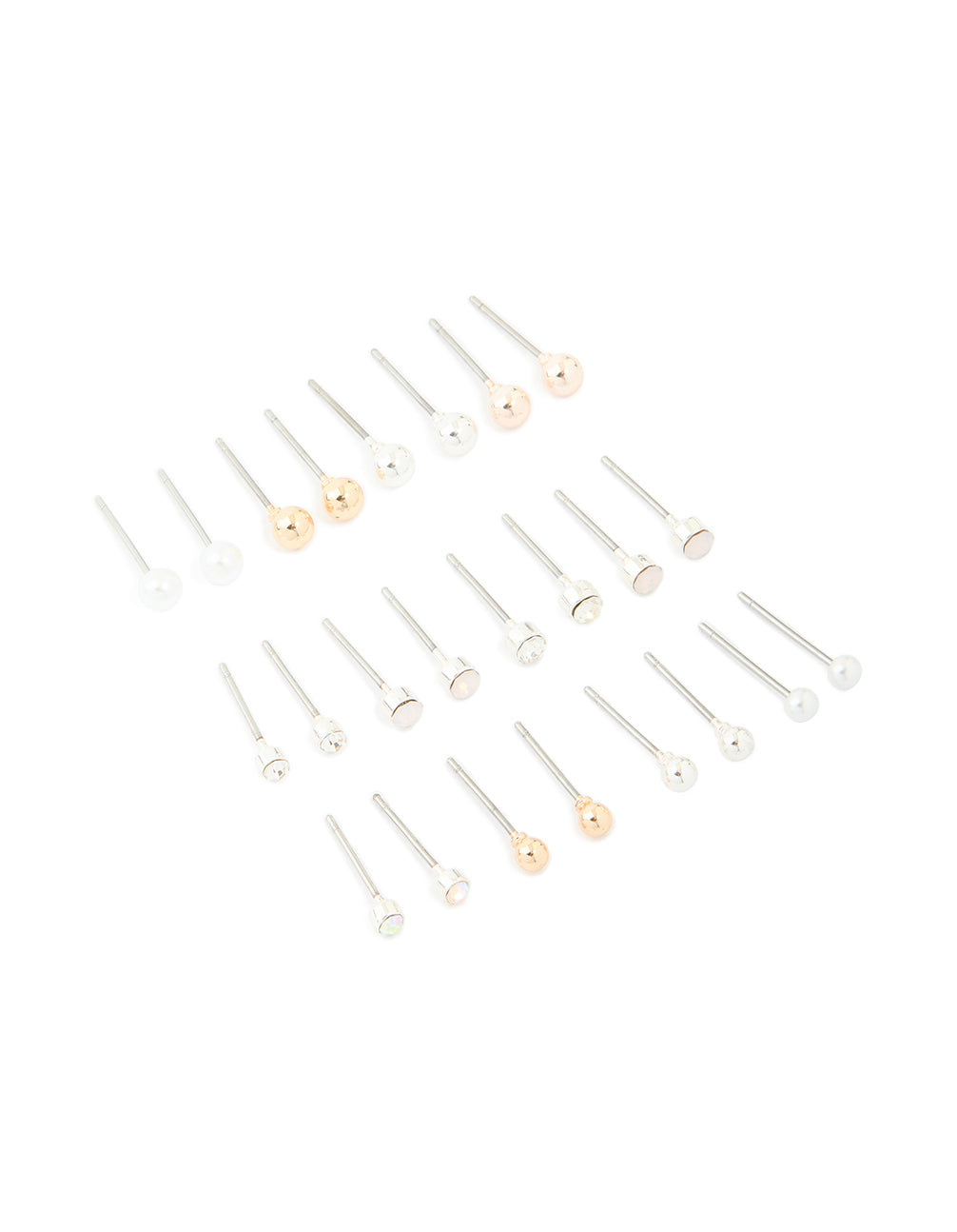 Silver Mixed Basic Stud Earrings 12-Pack
