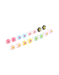 Multicoloured Acrylic Smiley Flower Stud Earrings 8-Pack - link has visual effect only