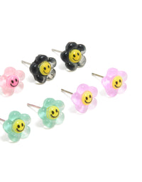 Multicoloured Acrylic Smiley Flower Stud Earrings 8-Pack - link has visual effect only