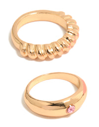 Gold Pink Acrylic & Diamante Rings 5-Pack - link has visual effect only