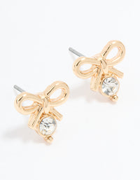 Gold Diamante Bow Drop Stud Earrings - link has visual effect only