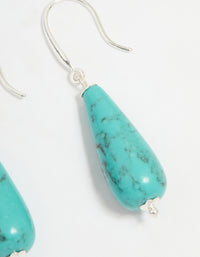 Silver Plated Turquoise Stone Sleek Drop Earrings - link has visual effect only