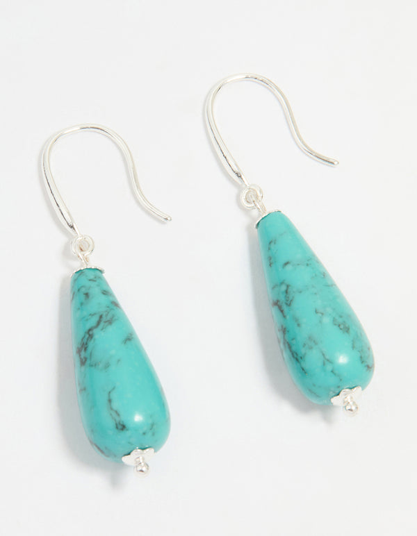 Silver Plated Turquoise Stone Sleek Drop Earrings