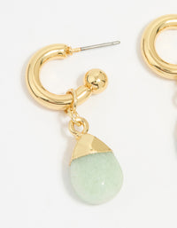 Gold Plated Green Semi Precious Stone Oval Hoop Earrings - link has visual effect only