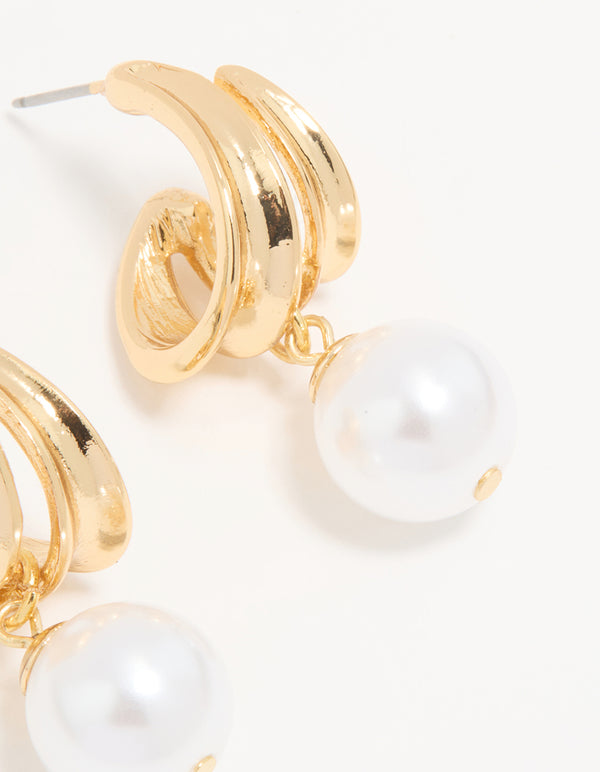 Gold Plated Pearl Textured Hoop Earrings