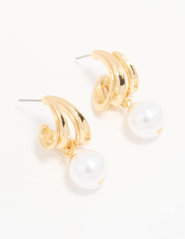 Gold Plated Pearl Textured Hoop Earrings