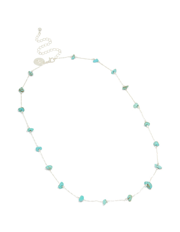 Silver Plated Turquoise Semi Precious Stone Station Necklace