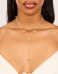 Gold Plated Rose Quartz Semi Precious Stone Lariat Y-Necklace - link has visual effect only