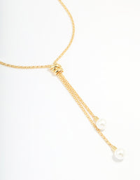 Gold Plated Pearl Lariat Adjustable Necklace - link has visual effect only