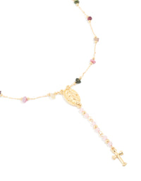 Gold Plated Semi Precious Dainty Cross Y-Necklace - link has visual effect only