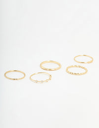 Gold Plated Cubic Zirconia Mixed Detail Rings 5-Pack - link has visual effect only