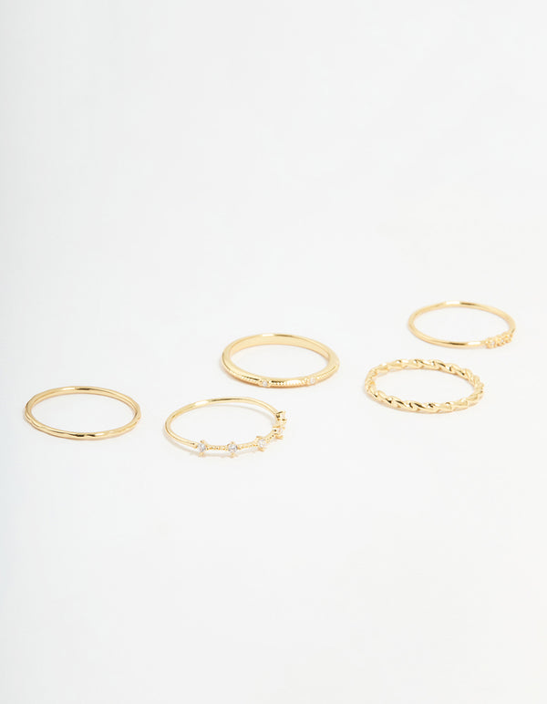 Gold Plated Cubic Zirconia Mixed Detail Rings 5-Pack