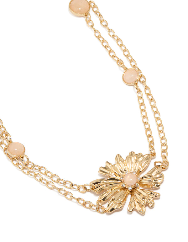 Gold Pink Gem Flower Layered Belt