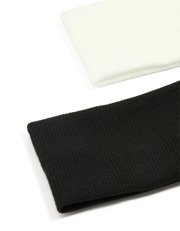 White & Black Ribbed Fabric Stretch Headbands 2-Pack
