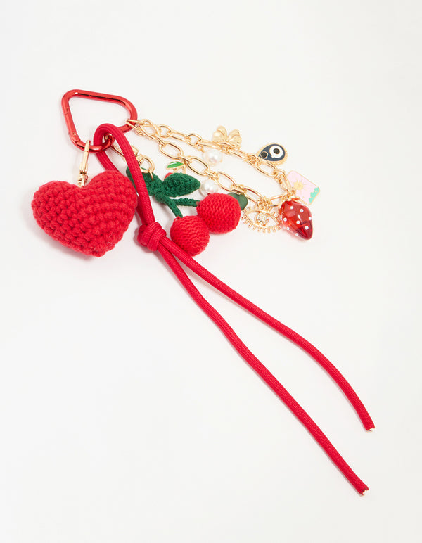 Red Crochet Fruit Fabric Key Chain
