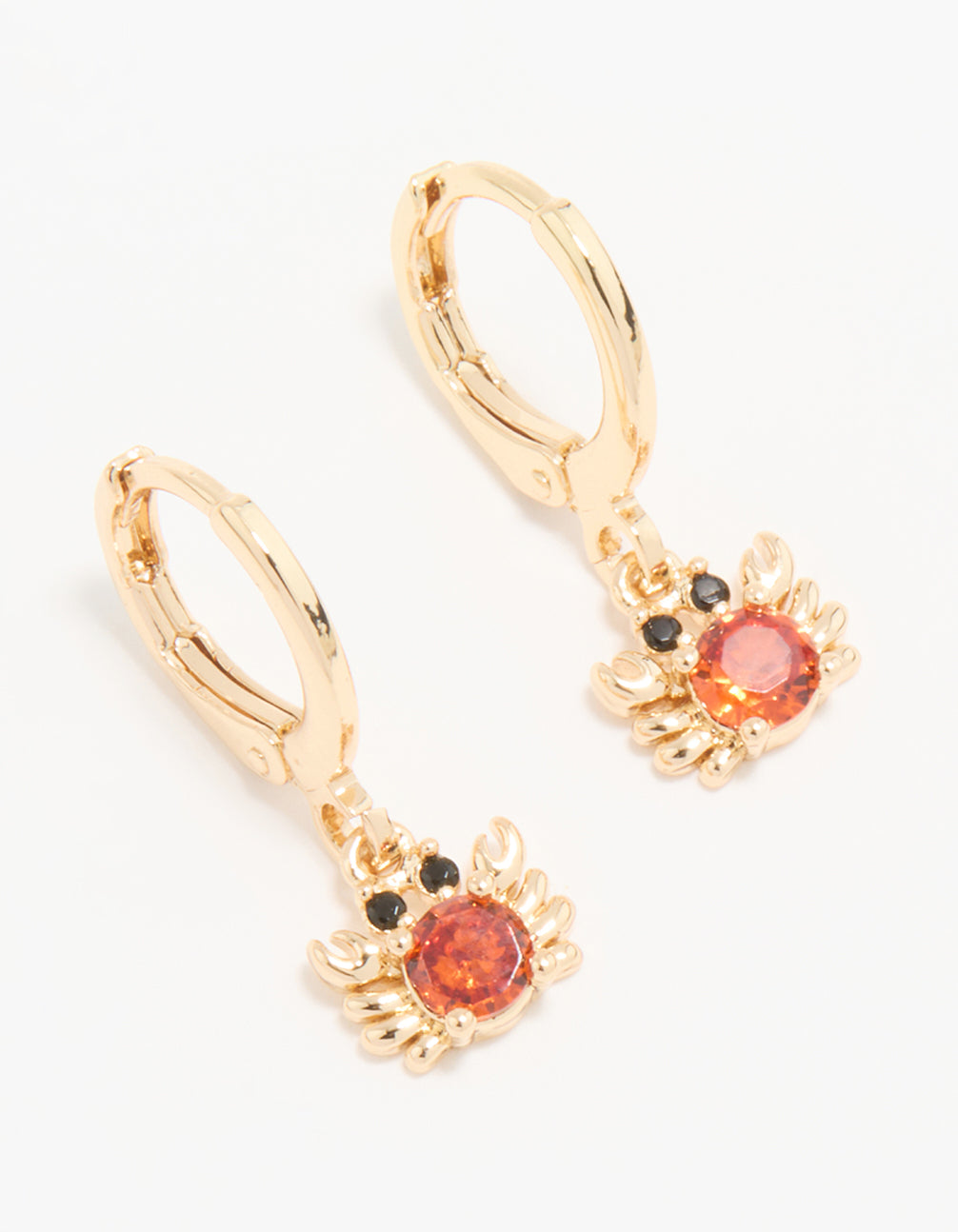 Gold Red Cubic Zirconia Crab Huggie Drop Earrings