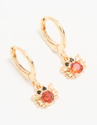 Gold Red Cubic Zirconia Crab Huggie Drop Earrings - link has visual effect only