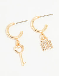 Gold Lock & Key Huggie Drop Earrings - link has visual effect only