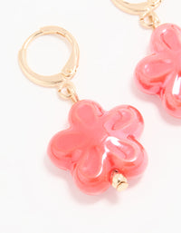 Gold Pink Flower Huggie Drop Earrings - link has visual effect only