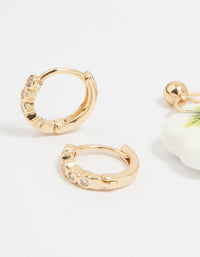 Gold Flower & Heart Locket Earrings 3-Pack - link has visual effect only