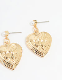Gold Flower & Heart Locket Earrings 3-Pack - link has visual effect only
