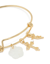Gold Plated Cross & Flower Bangle - link has visual effect only