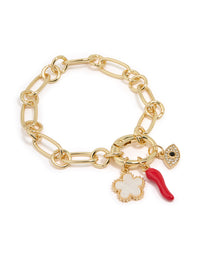 Gold Evil Eye Flower & Chilli Charm Bracelet - link has visual effect only