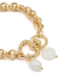 Gold Plated Pearl Heart Clasp Bracelet - link has visual effect only