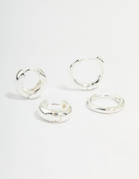 Silver Plated Brass Small & Medium Huggie Earrings 2-Pack - link has visual effect only