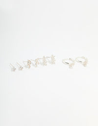 Silver Plated Brass Flower Stud & Hoop Earrings 4-Pack - link has visual effect only