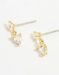 Gold Plated Brass Cubic Zirconia Heart Stud Drop Stud & Chain Earrings 3-Pack - link has visual effect only