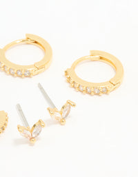 Gold Plated Brass Cubic Zirconia & Plain Rectangle Earrings 4-Pack - link has visual effect only