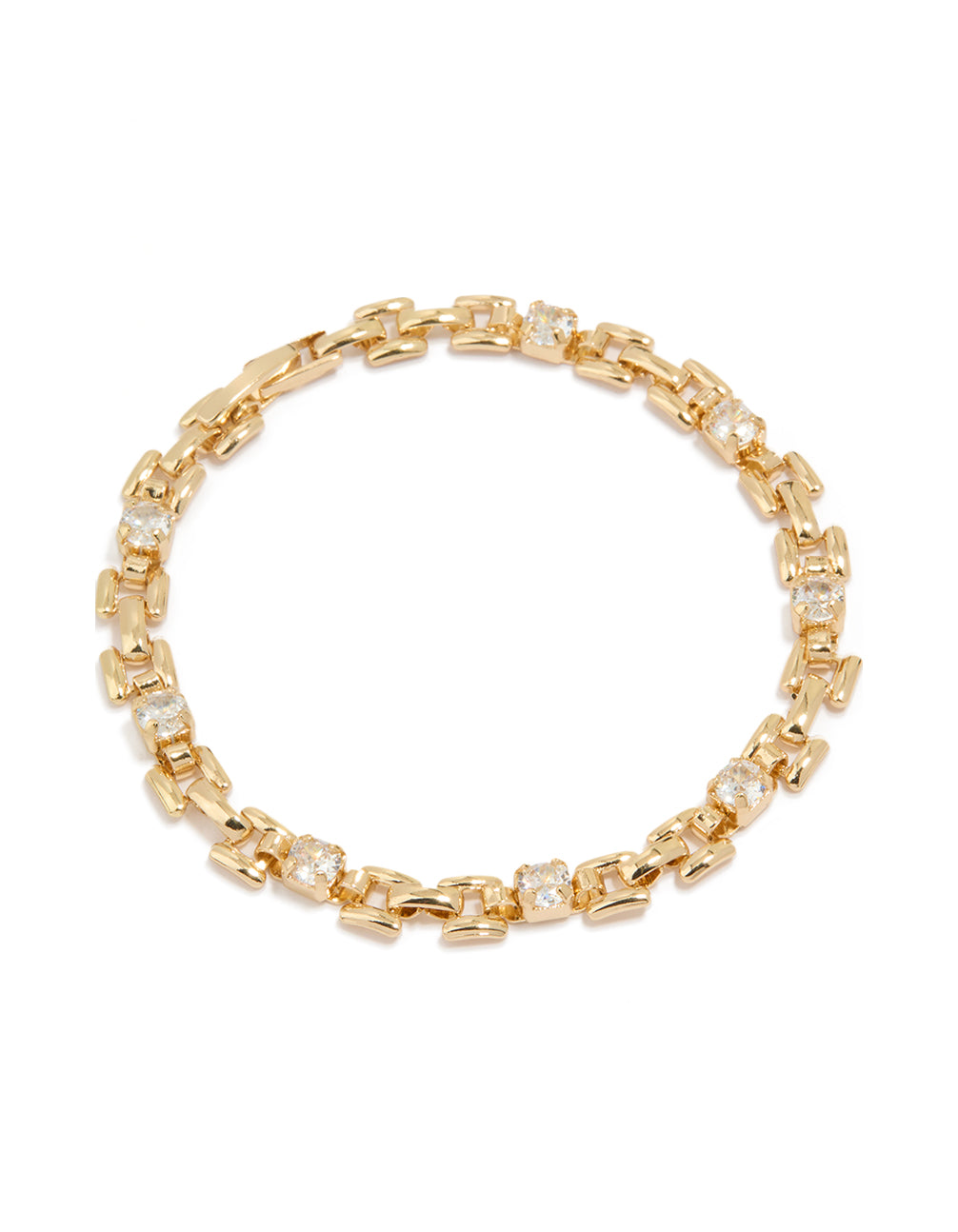 Gold Plated Brass Cubic Zirconia Square Alternating Tennis Bracelet