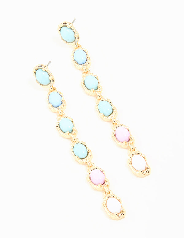 Gold Blue & Pink Ball Drop Earrings
